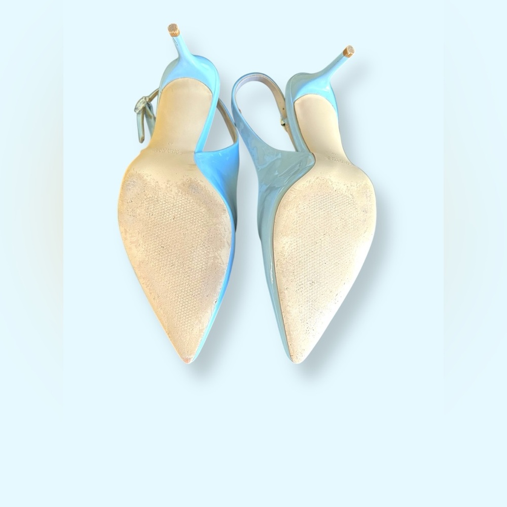 ZARA Basic Sky Blue Patent Slingback Heels Women’s 40 Pointed Toe Kitten Pumps - Picture 5 of 8